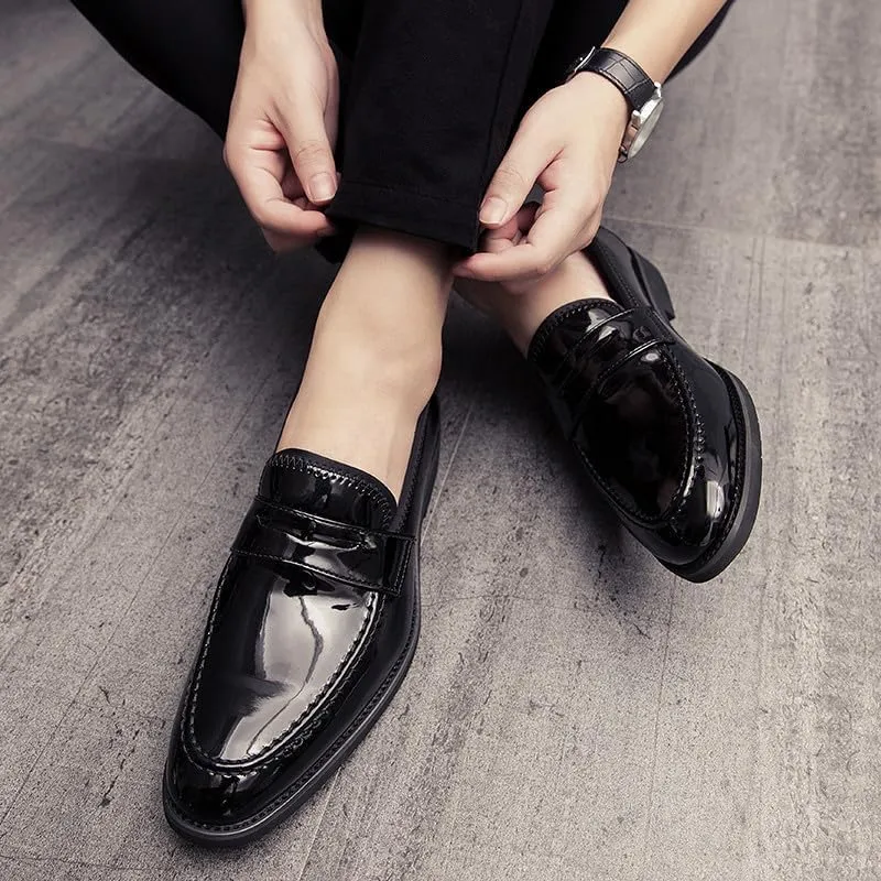 Santimon Men's Dress Slip-on Penny Loafers Shiny Pattern Leather Business Formal Casual Moccasin Shoes
