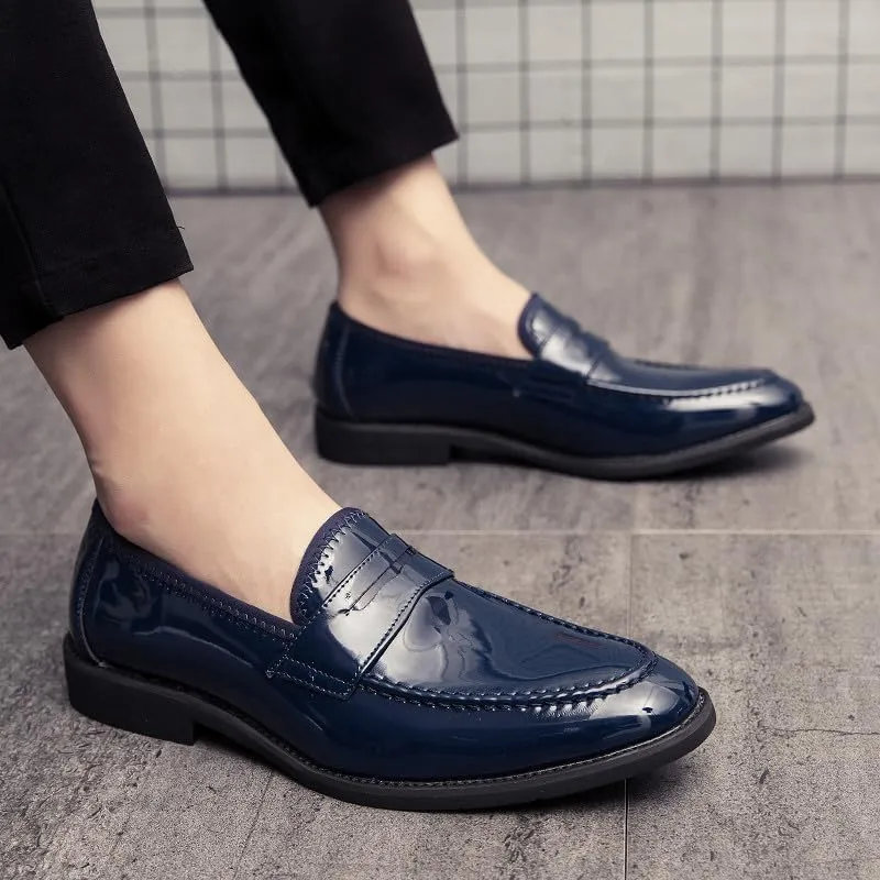 Santimon Men's Dress Slip-on Penny Loafers Shiny Pattern Leather Business Formal Casual Moccasin Shoes