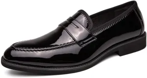 Santimon Men's Dress Slip-on Penny Loafers Shiny Pattern Leather Business Formal Casual Moccasin Shoes