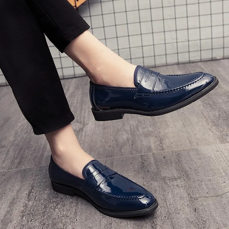 Santimon Men's Dress Slip-on Penny Loafers Shiny Pattern Leather Business Formal Casual Moccasin Shoes