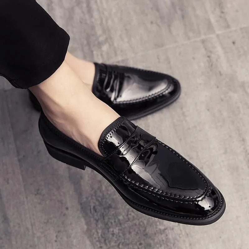 Santimon Men's Dress Slip-on Penny Loafers Shiny Pattern Leather Business Formal Casual Moccasin Shoes