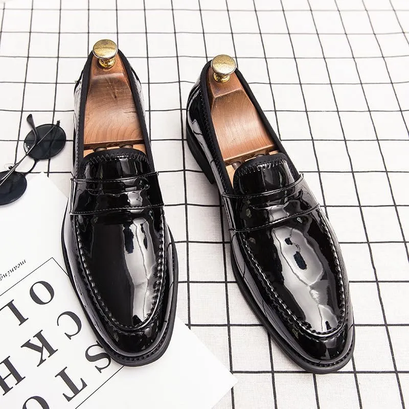Santimon Men's Dress Slip-on Penny Loafers Shiny Pattern Leather Business Formal Casual Moccasin Shoes