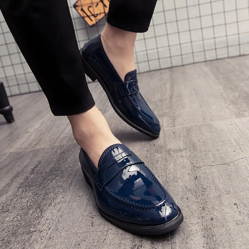 Santimon Men's Dress Slip-on Penny Loafers Shiny Pattern Leather Business Formal Casual Moccasin Shoes