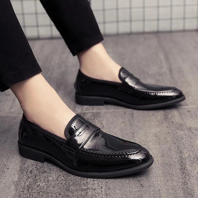 Santimon Men's Dress Slip-on Penny Loafers Shiny Pattern Leather Business Formal Casual Moccasin Shoes