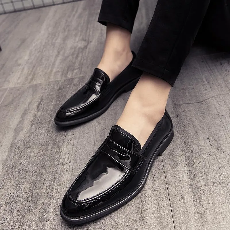 Santimon Men's Dress Slip-on Penny Loafers Shiny Pattern Leather Business Formal Casual Moccasin Shoes