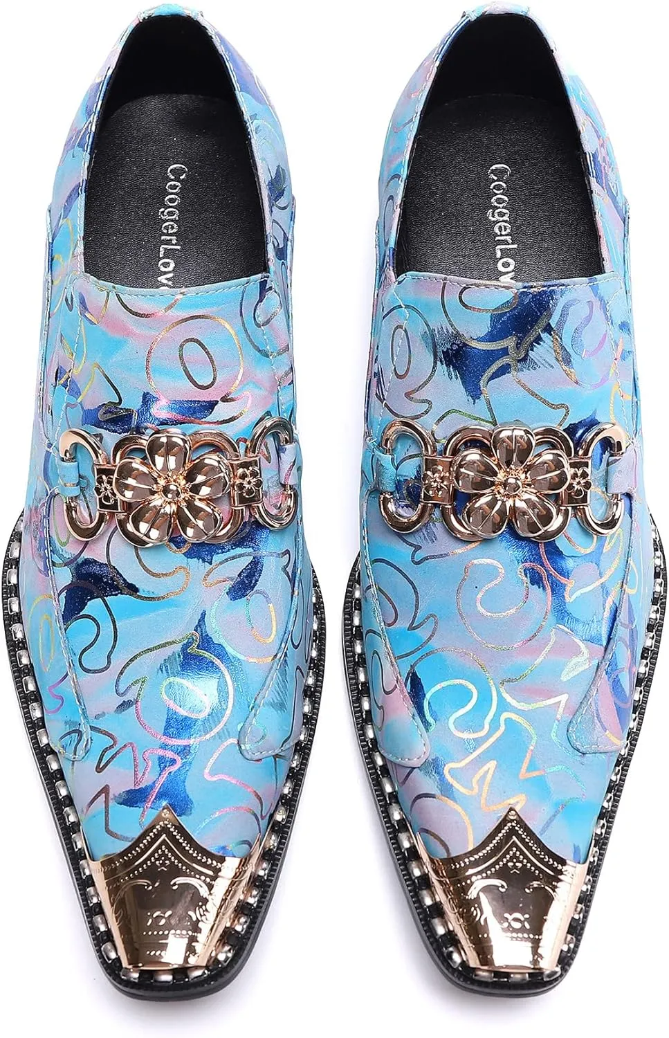 Santimon Mens Genuine Leather Dress Loafers Formal Business Snaffle Floral Bit Comfortable Metallic Cap Slip On Party Shoes