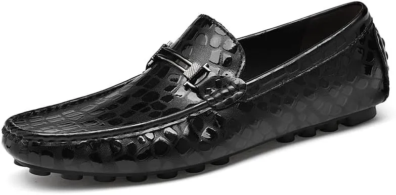 Santimon Men's Genuine Leather Horse-Bit Flat Moccasin Loafers Casual Lightweight Driving Boat Shoes