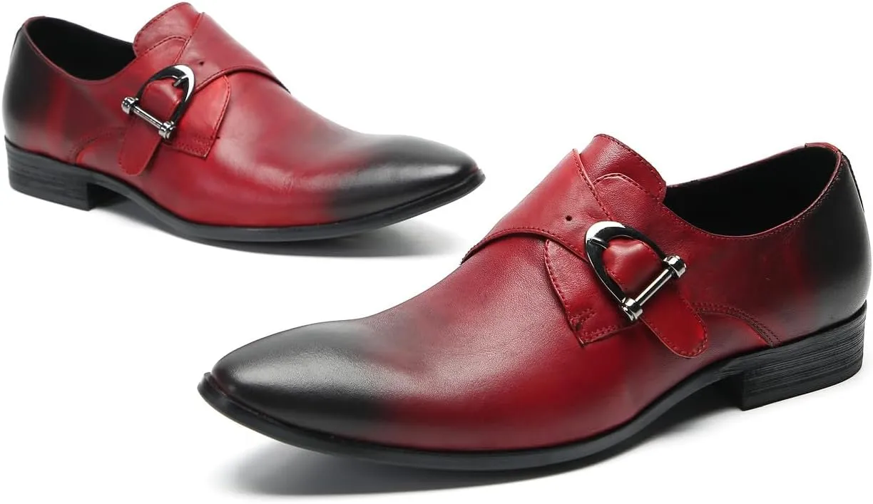 Santimon Men's Loafers Formal Dress Casual Genuine Leathe Monk Strap Loafers Fashion Comfort Business Casual Moccasins Prom Wedding Tuxedo Shoes for Men