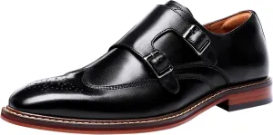 Santimon Mens Loafers Silp On Formal Dress Genuine Leather Double Buckle Monk Strap Loafers Fashion Comfort Business Shoes for Men