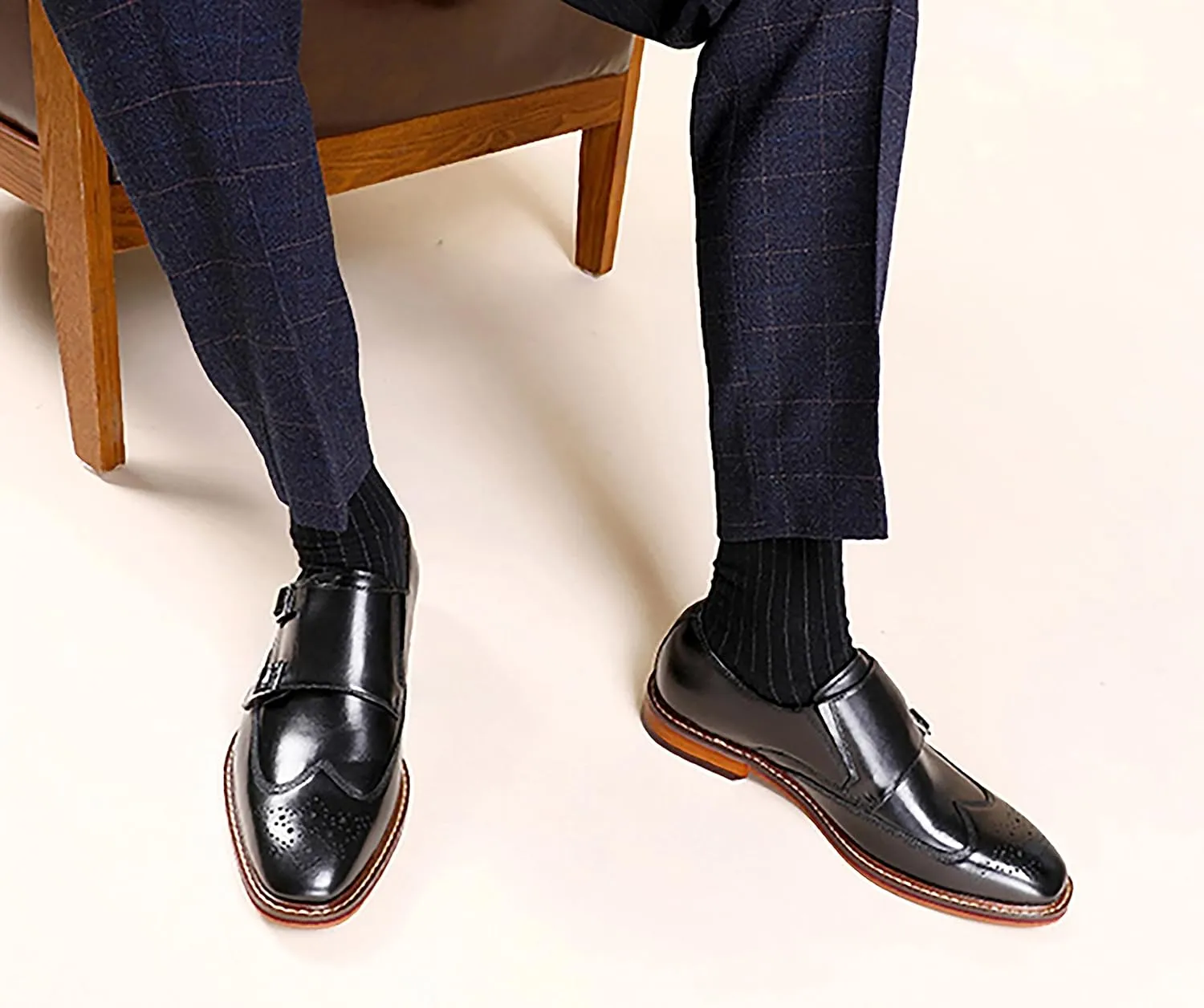Santimon Mens Loafers Silp On Formal Dress Genuine Leather Double Buckle Monk Strap Loafers Fashion Comfort Business Shoes for Men
