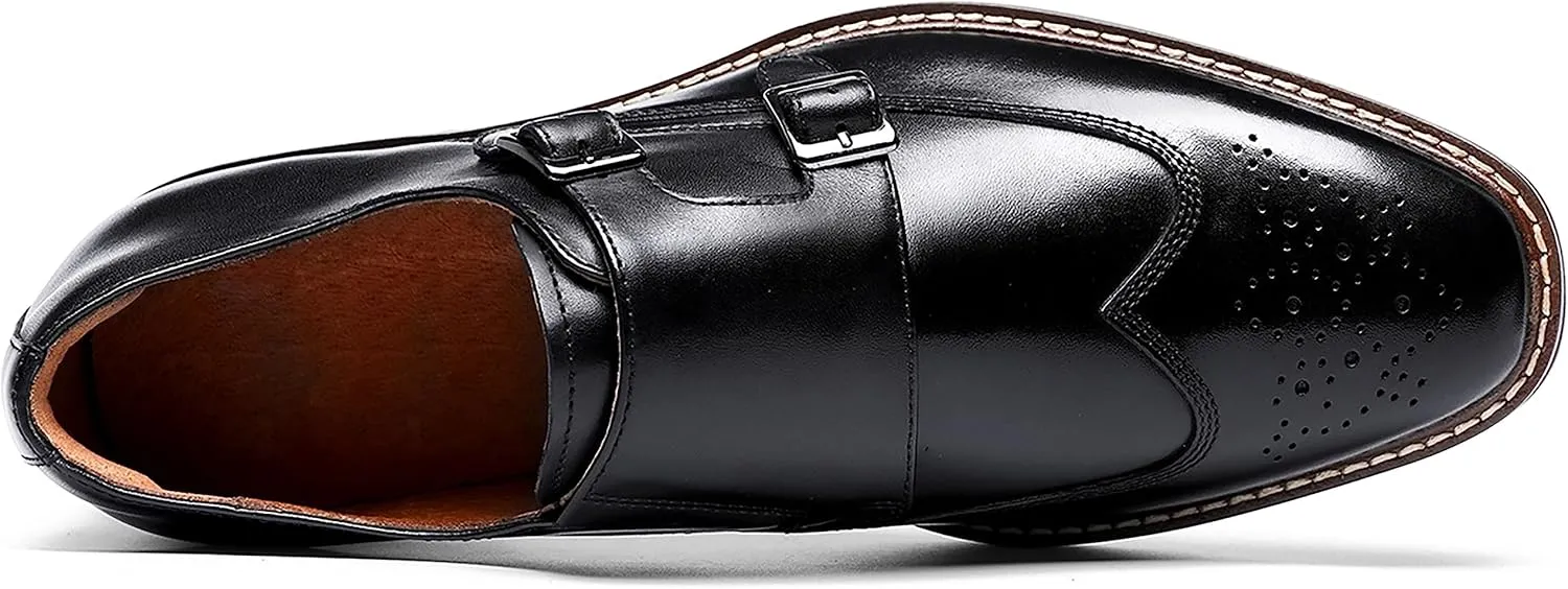 Santimon Mens Loafers Silp On Formal Dress Genuine Leather Double Buckle Monk Strap Loafers Fashion Comfort Business Shoes for Men