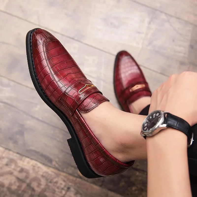Santimon Men's Penny Loafers, Classic Casual Dress Shoe, Croc Print Pattern Leather Business Slip-on Loafer Shoes for Men