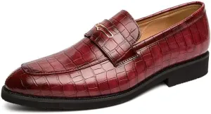 Santimon Men's Penny Loafers, Classic Casual Dress Shoe, Croc Print Pattern Leather Business Slip-on Loafer Shoes for Men