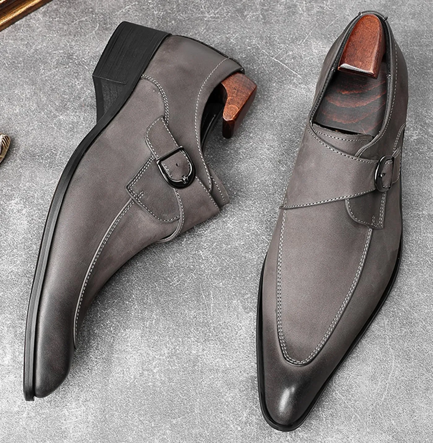 Santimon Men's Suede Dress Shoes Monk Strap Loafers | Formal Penny Loafers with Classic Buckle Closure & Non-Slip Rubber Sole for Business Casual, Wedding & Evening Events