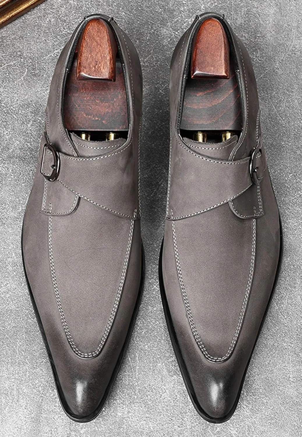Santimon Men's Suede Dress Shoes Monk Strap Loafers | Formal Penny Loafers with Classic Buckle Closure & Non-Slip Rubber Sole for Business Casual, Wedding & Evening Events