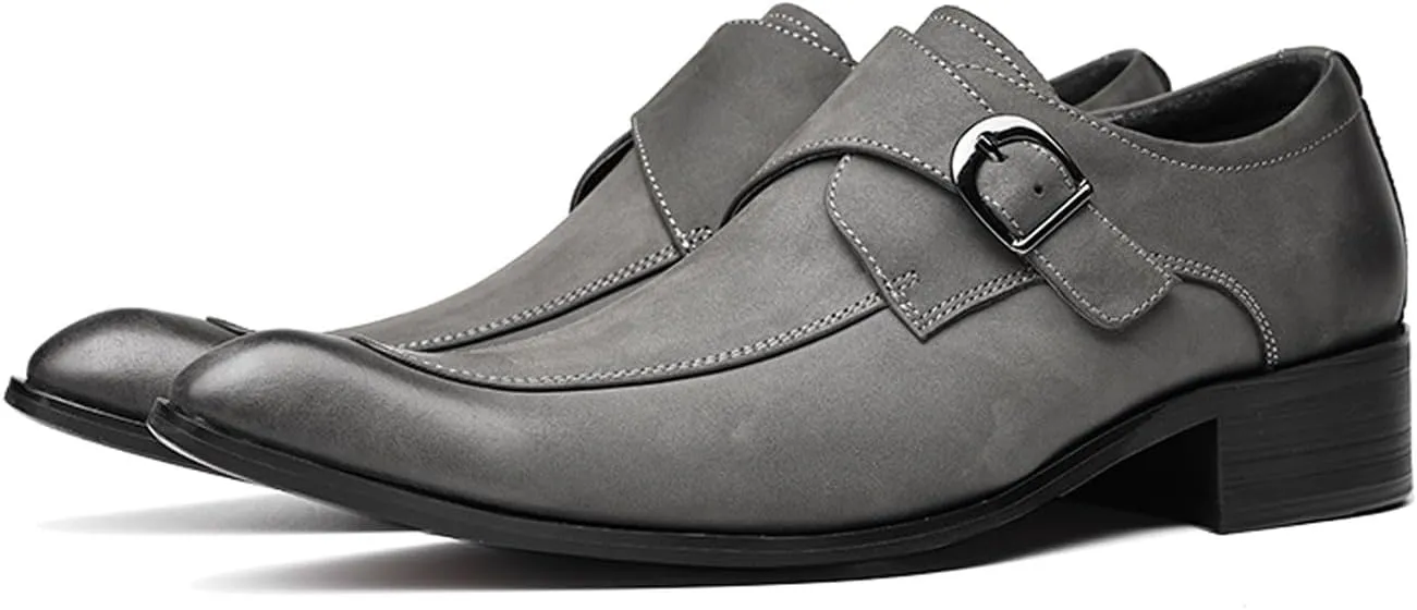 Santimon Men's Suede Dress Shoes Monk Strap Loafers | Formal Penny Loafers with Classic Buckle Closure & Non-Slip Rubber Sole for Business Casual, Wedding & Evening Events