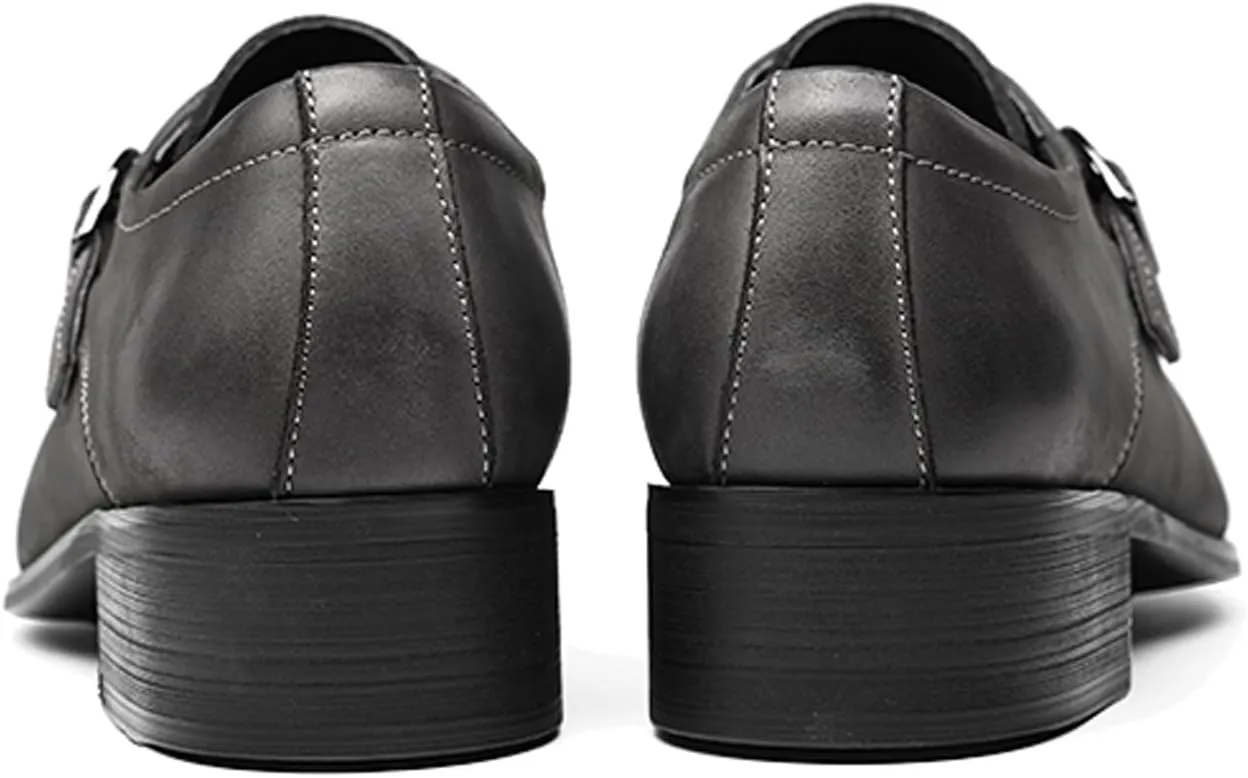 Santimon Men's Suede Dress Shoes Monk Strap Loafers | Formal Penny Loafers with Classic Buckle Closure & Non-Slip Rubber Sole for Business Casual, Wedding & Evening Events