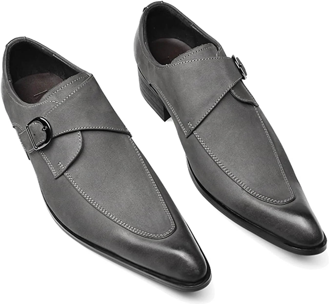 Santimon Men's Suede Dress Shoes Monk Strap Loafers | Formal Penny Loafers with Classic Buckle Closure & Non-Slip Rubber Sole for Business Casual, Wedding & Evening Events