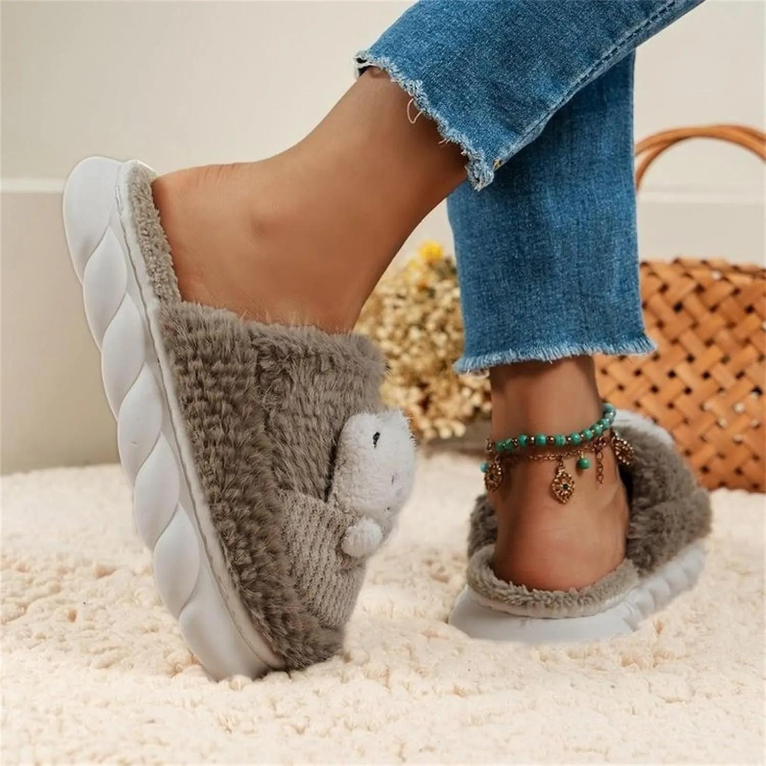 SBGMoSJ House Slippers for Elderly Women Non Slip Bedroom Slippers Ballerina House Slippers White Fluffy Slippers Closed Toe Christmas Village Accessories Gifts for Her 2023