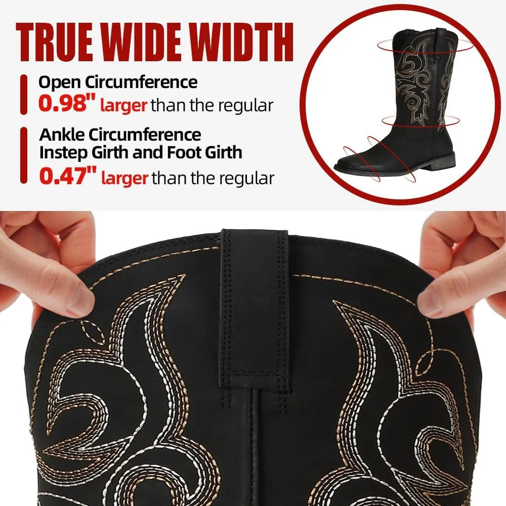 SheSole Women's Wide Width Cowboy Boots Square Toe Mid Calf Western Cowgirl Boots