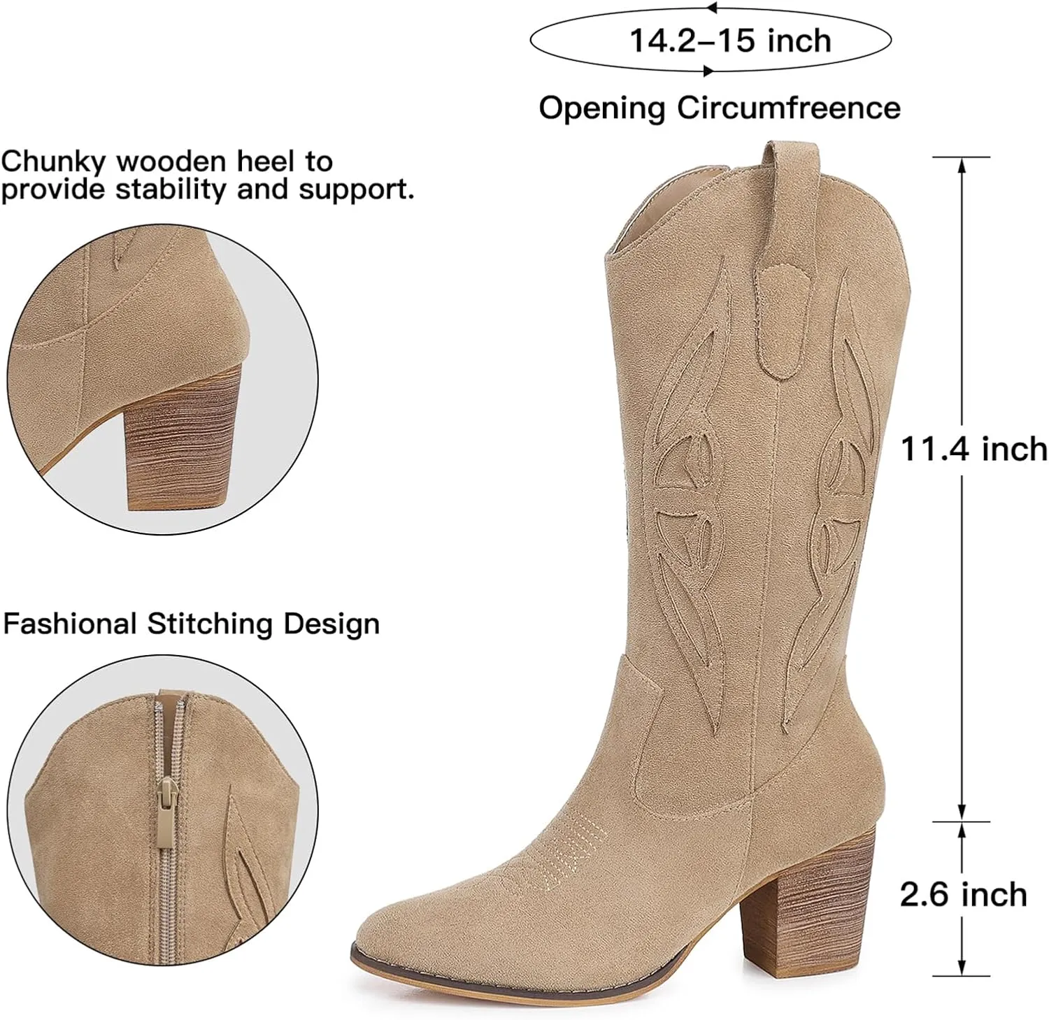 SHIBEVER Cowboy Boots for Women 2025: Black Mid Calf Cowgirl Boots Western Embroidered Country High Heel Round Toe Booties