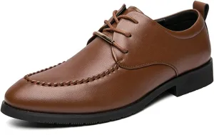 Shoes Dress Oxford for Men Lace Up Apron Round Toe Derby Shoes Vegan Leather Rubber Sole Low Top Non Slip Classic (Color : Light Brown, Size : 7.5)