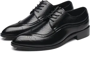 Single Season Oxford Shoes for Men Lace Up Brogue Embossed Black Burnished Toe Vegan Leather Block Heel Non Slip Anti-Slip Slip Resistant Low Top Business Very Popular Among Young People