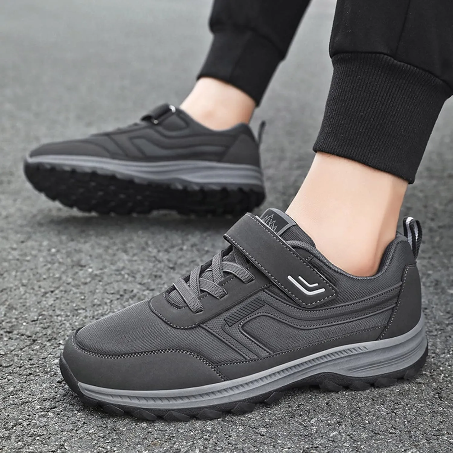 Slip-on Walking Shoes for Men Wide Width Sneakers Lace-Up Hiking Shoes Outdoor Work Shoes Waterproof Trekking Shoes