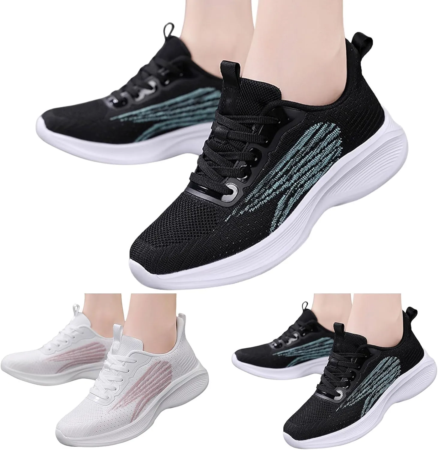 Slip on Walking Shoes for Women Dressy Knitted Non Slip Arch Support Running Shoes Breathable Mesh Sports Workout Tennis Shoes Ladies 2024 Fashion Sneakers