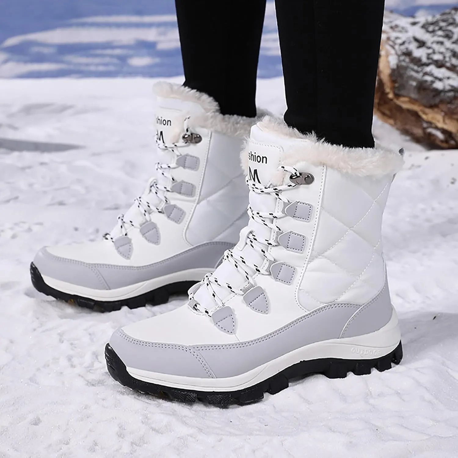 Snow Boots For Women Winter Boots for Women Large Size Outdoor Travel Thickened High Cotton Shoes Mid Calf Boots