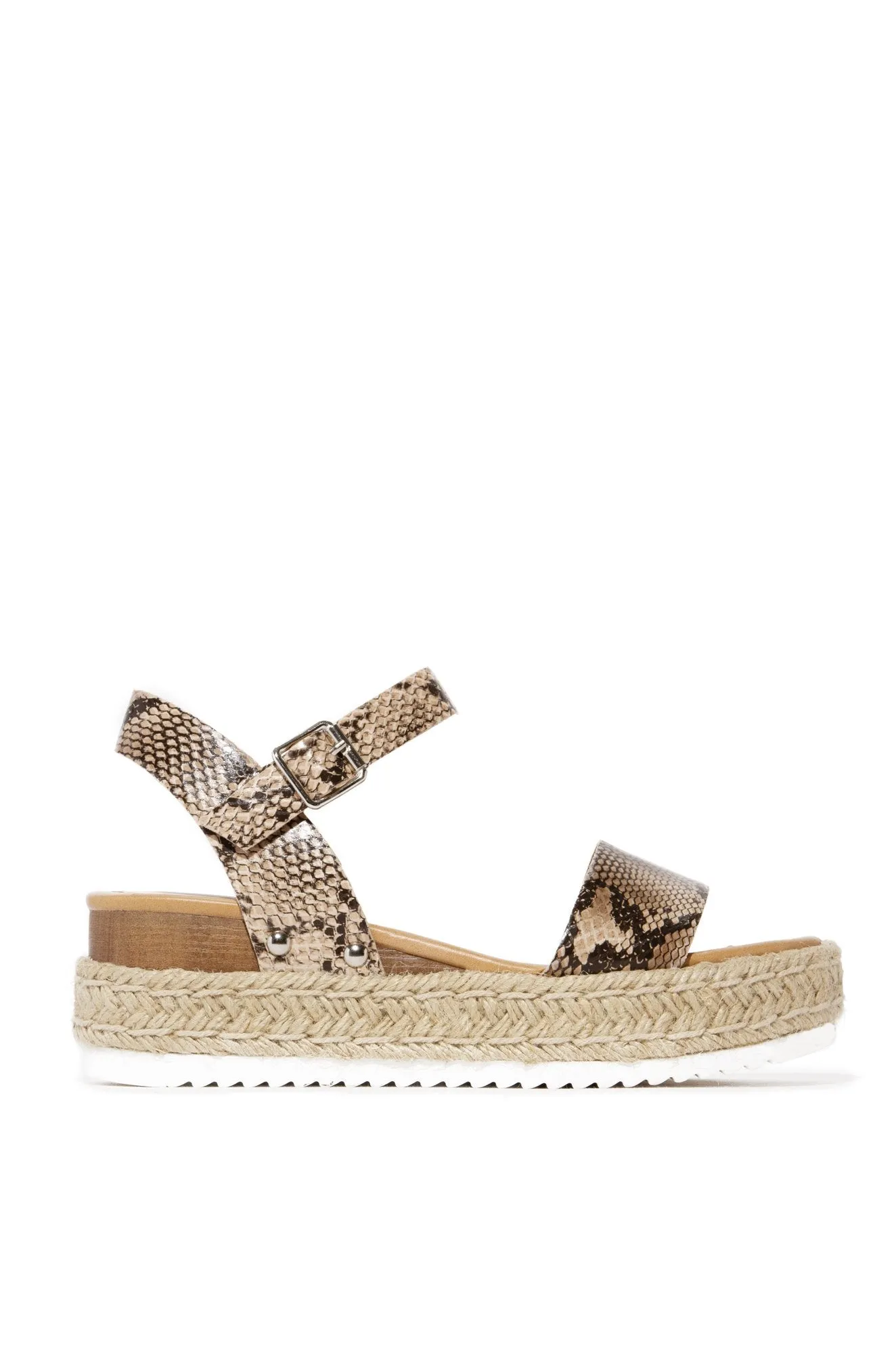 Soda Clip Natural Python Casual Espadrilles Trim Flatform Wedge Sandals