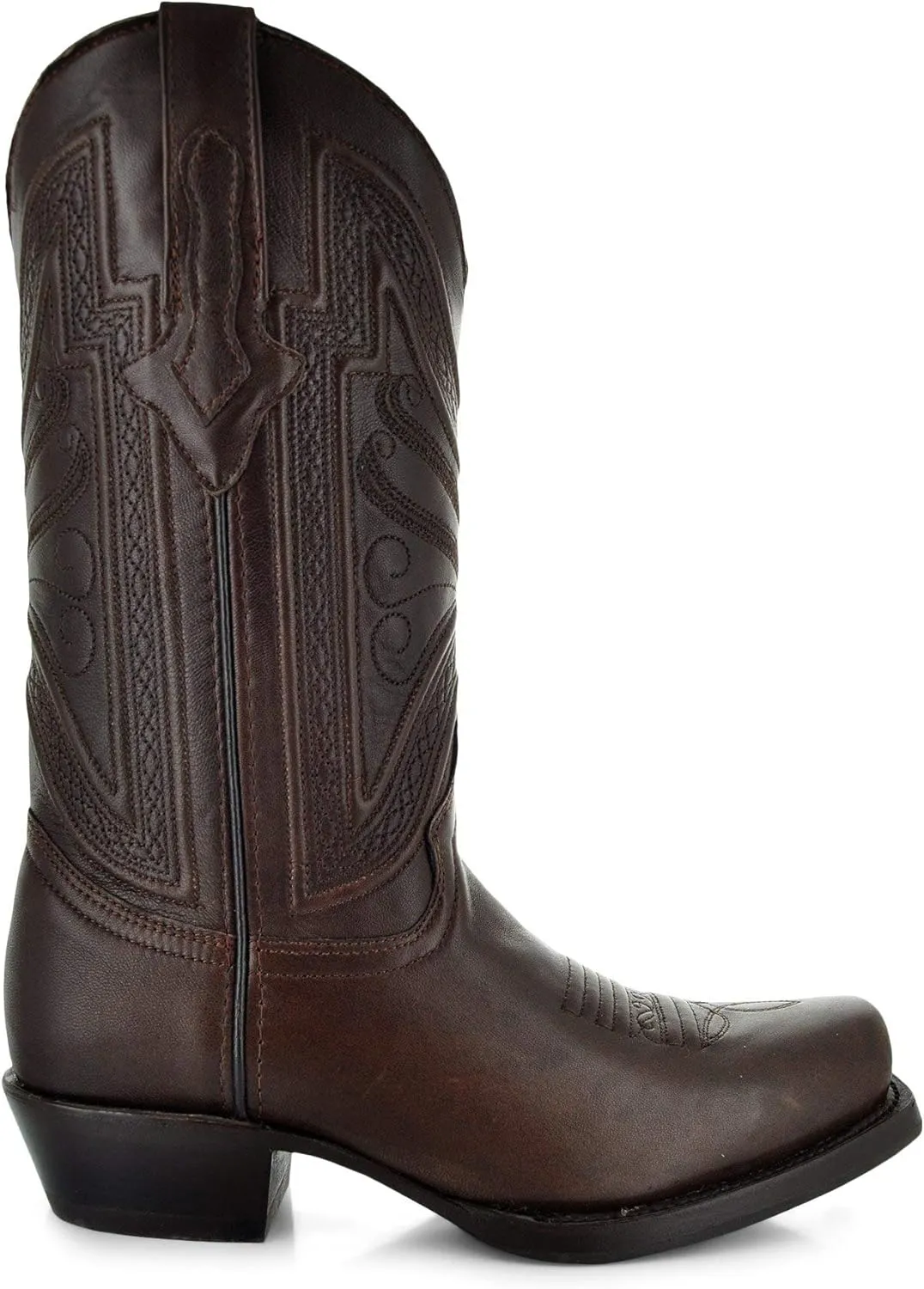 Soto Boots Mens Narrow Square Toe Cowboy Boots, Genuine Leather Men's Cowboy Boots, Brown Western Boots For Men H50029