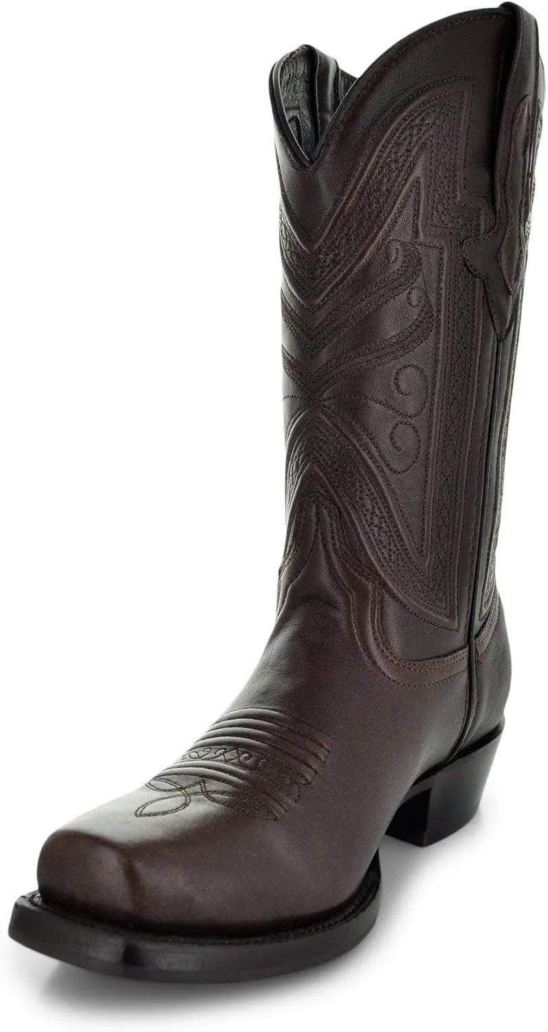 Soto Boots Mens Narrow Square Toe Cowboy Boots, Genuine Leather Men's Cowboy Boots, Brown Western Boots For Men H50029