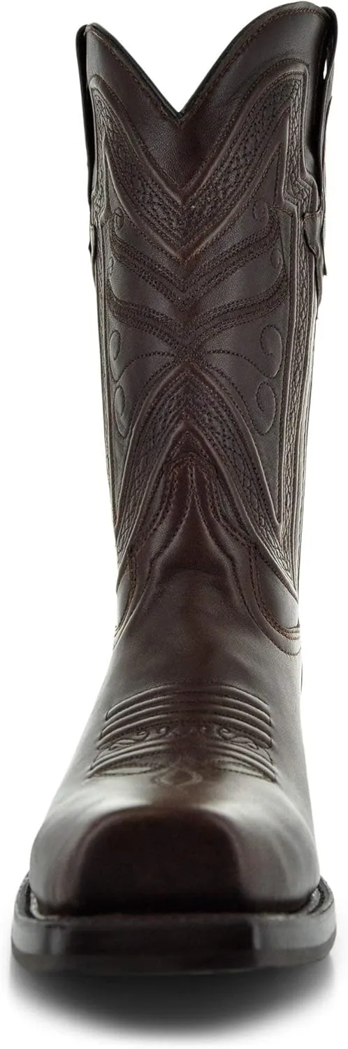 Soto Boots Mens Narrow Square Toe Cowboy Boots, Genuine Leather Men's Cowboy Boots, Brown Western Boots For Men H50029