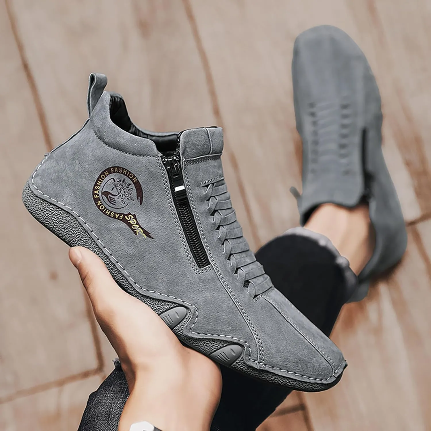 Suede Boots for Men Waterproof Leather Sneakers Casual Non-Slip Walking Shoes Breathable Outdoor Shoes 2024