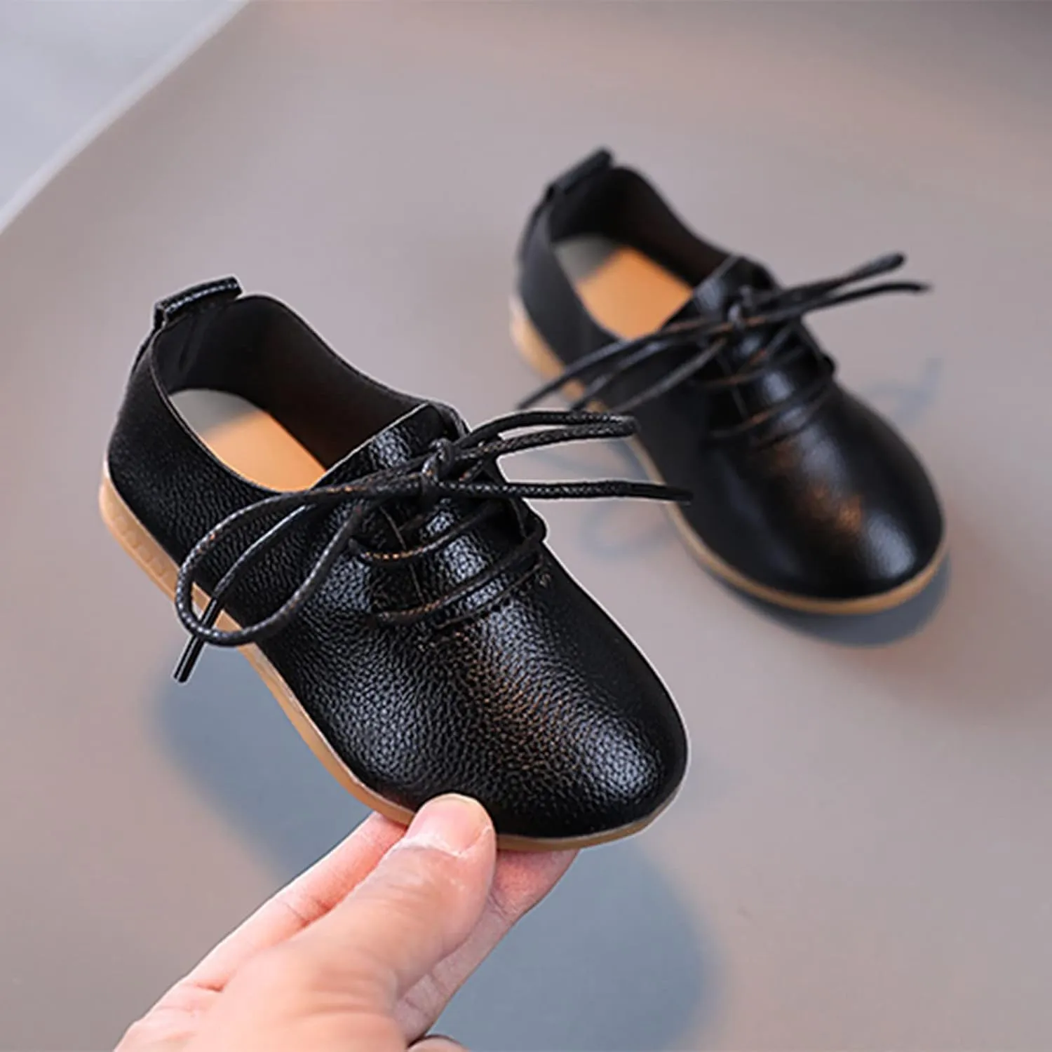 Summer and Autumn Fashion Cute Girls Casual Shoes Solid Color Round Toe Lace Up Dress Shoes Baby Boy Sandals (Black, 7 Toddler)