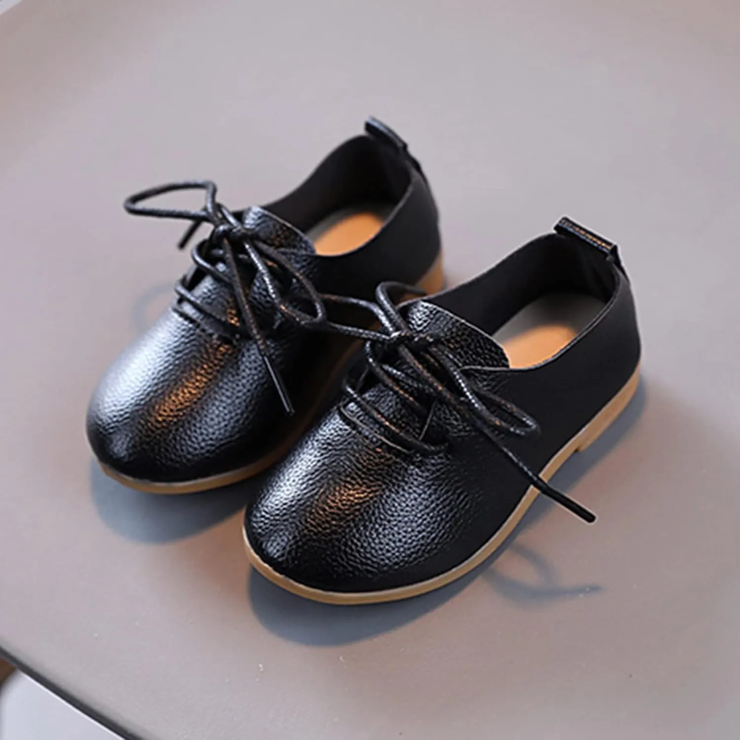 Summer and Autumn Fashion Cute Girls Casual Shoes Solid Color Round Toe Lace Up Dress Shoes Baby Boy Sandals (Black, 7 Toddler)