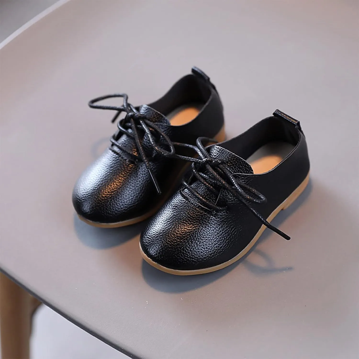 Summer and Autumn Fashion Cute Girls Casual Shoes Solid Color Round Toe Lace Up Dress Shoes Baby Boy Sandals (Black, 7 Toddler)