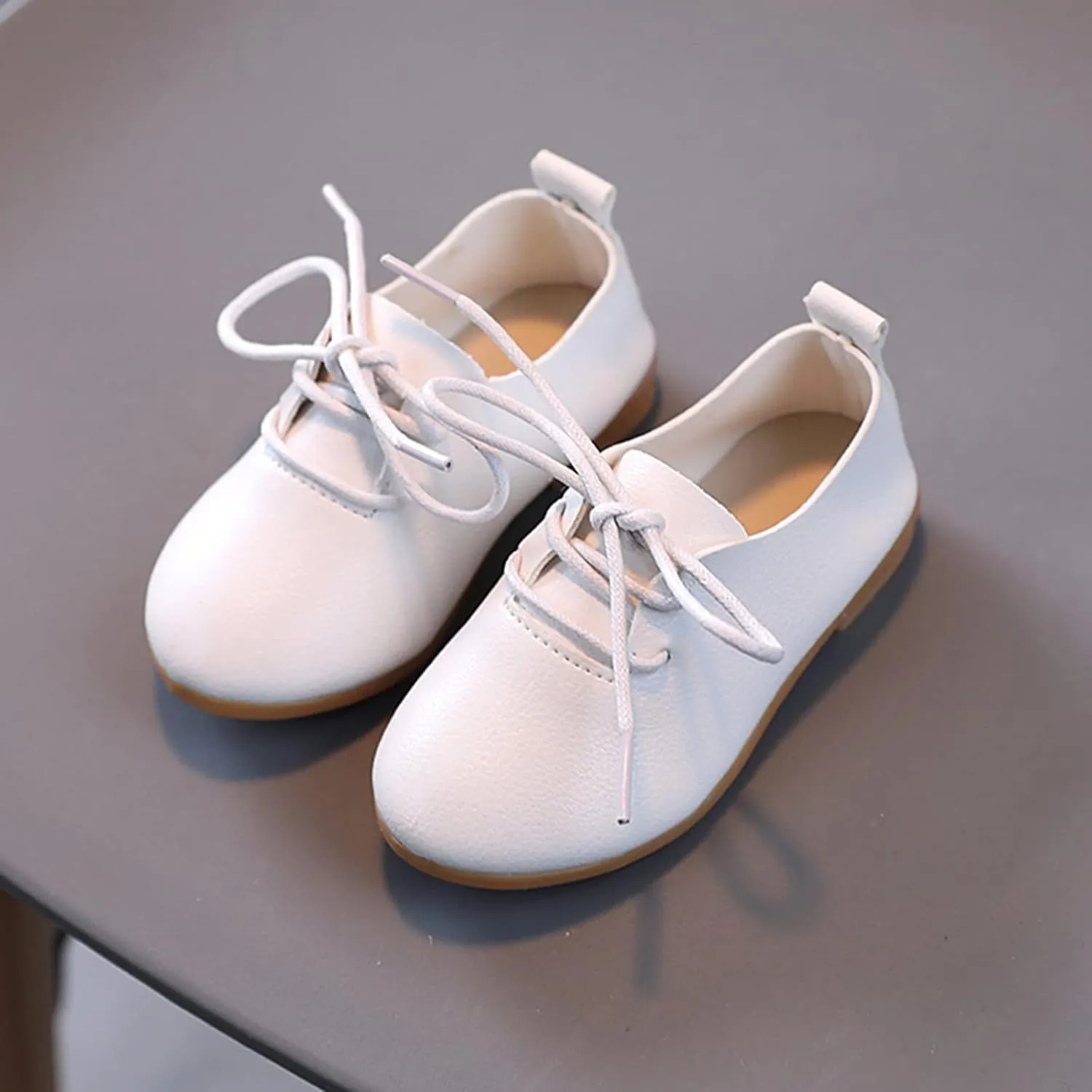 Summer and Autumn Fashion Cute Girls Casual Shoes Solid Color Round Toe Lace Up Dress Shoes Baby Boy Sandals (White, 11 Toddler)