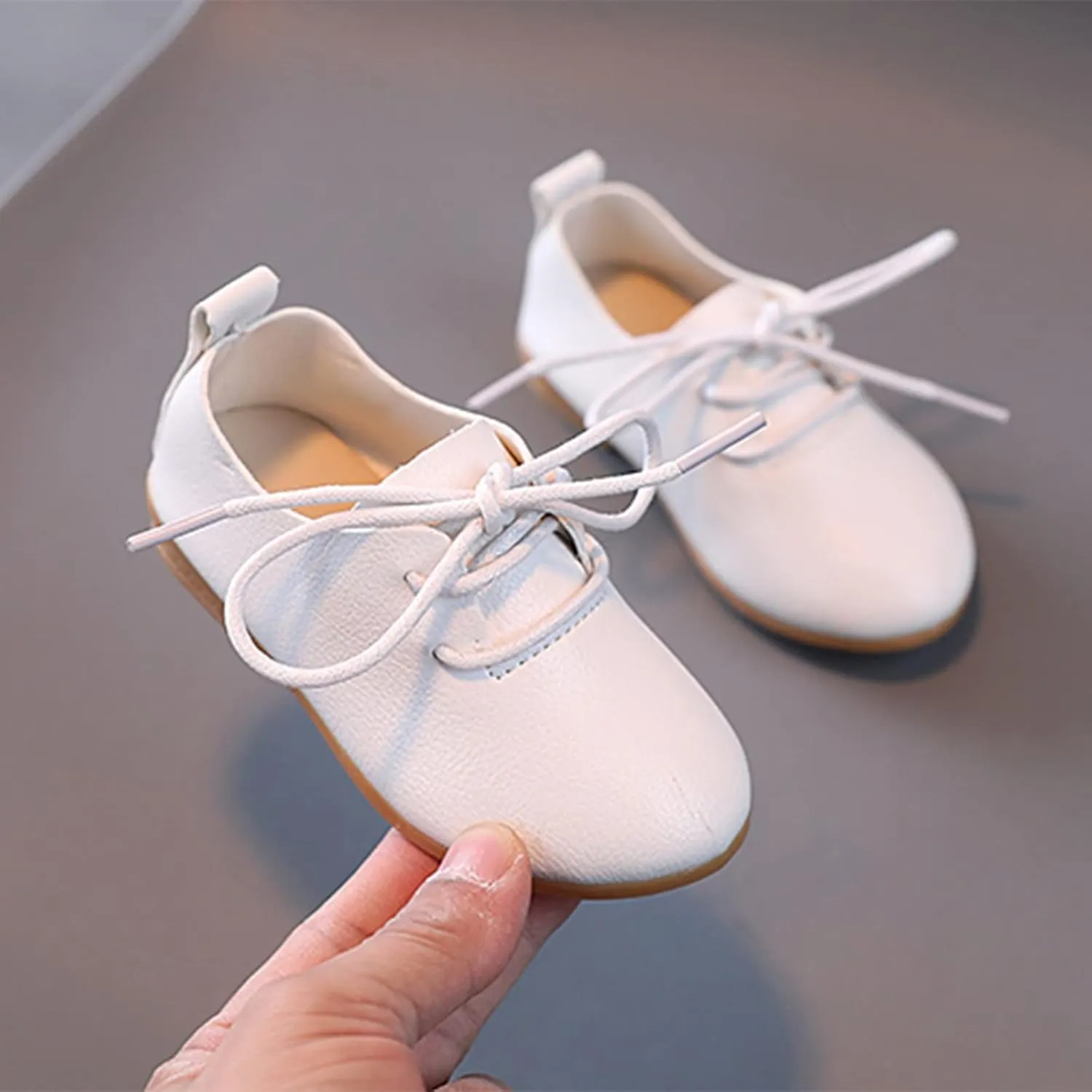 Summer and Autumn Fashion Cute Girls Casual Shoes Solid Color Round Toe Lace Up Dress Shoes Baby Boy Sandals (White, 11 Toddler)