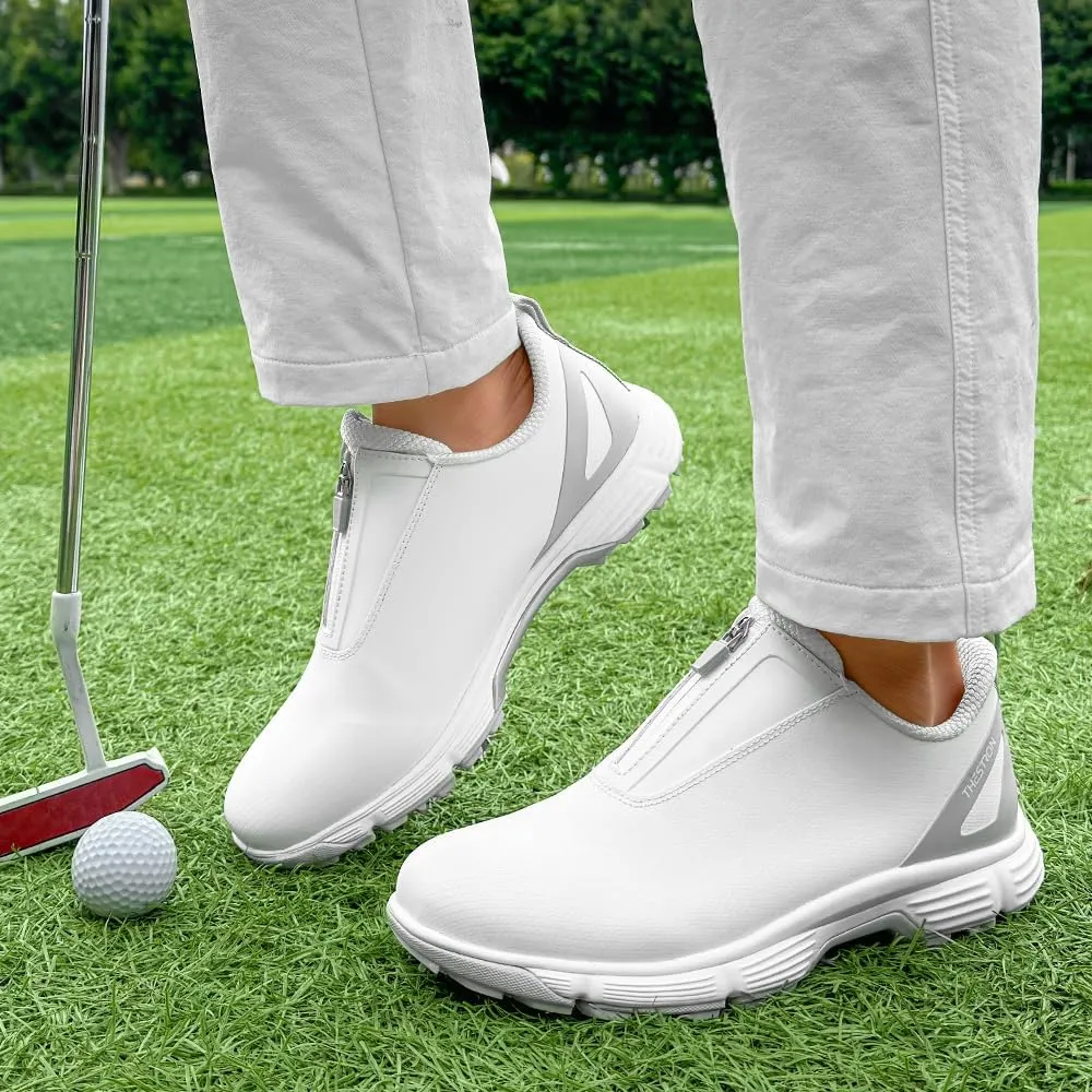 THESTRON Women Waterproof Golf Shoes Spikes Golf Training Sneakers Female Golf Footwears Zipper Golf Sports Shoes Women Walking Sneakers with Spikes Zipper