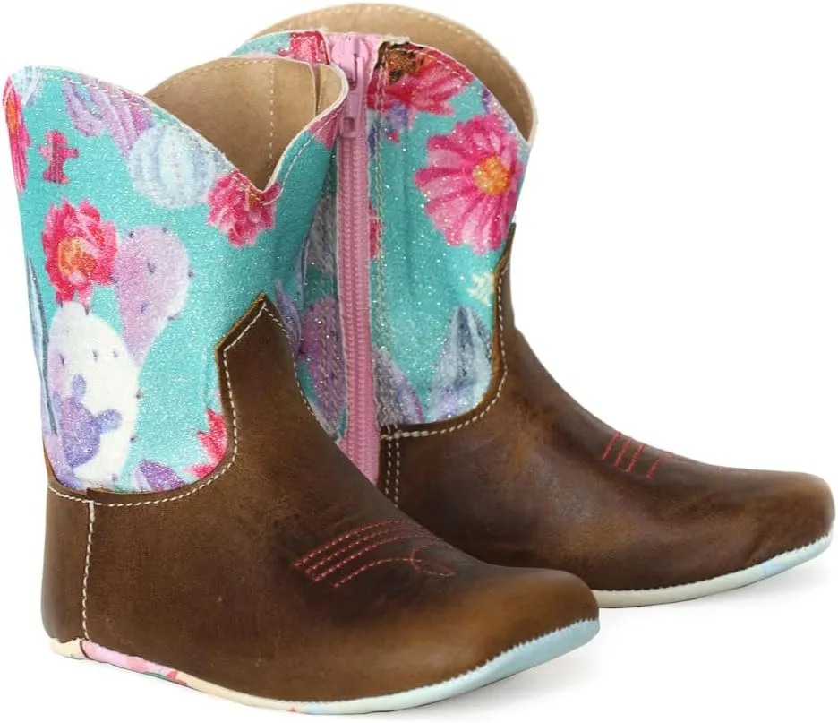 Tin Haul Infant-Girls' Happy Flower Western Boot Broad Square Toe