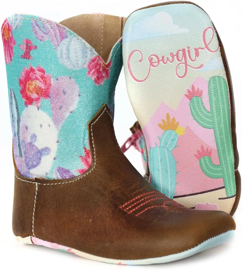 Tin Haul Infant-Girls' Happy Flower Western Boot Broad Square Toe