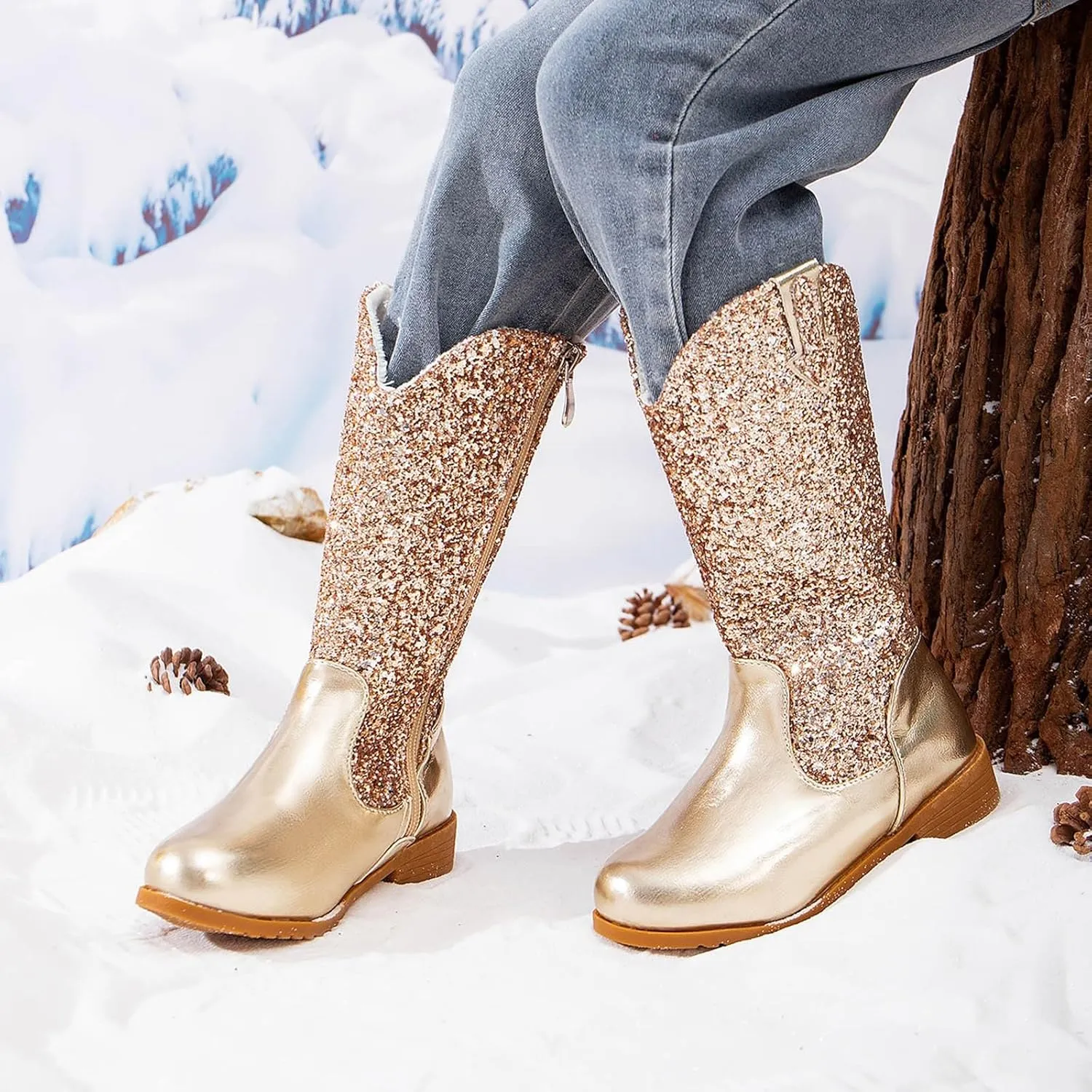 Toddler Girls Cowgirl Boots Western Glitter Cowboy Boot Ankle Boots Little Kids Big Kid Party Birthmen Dress Shoes