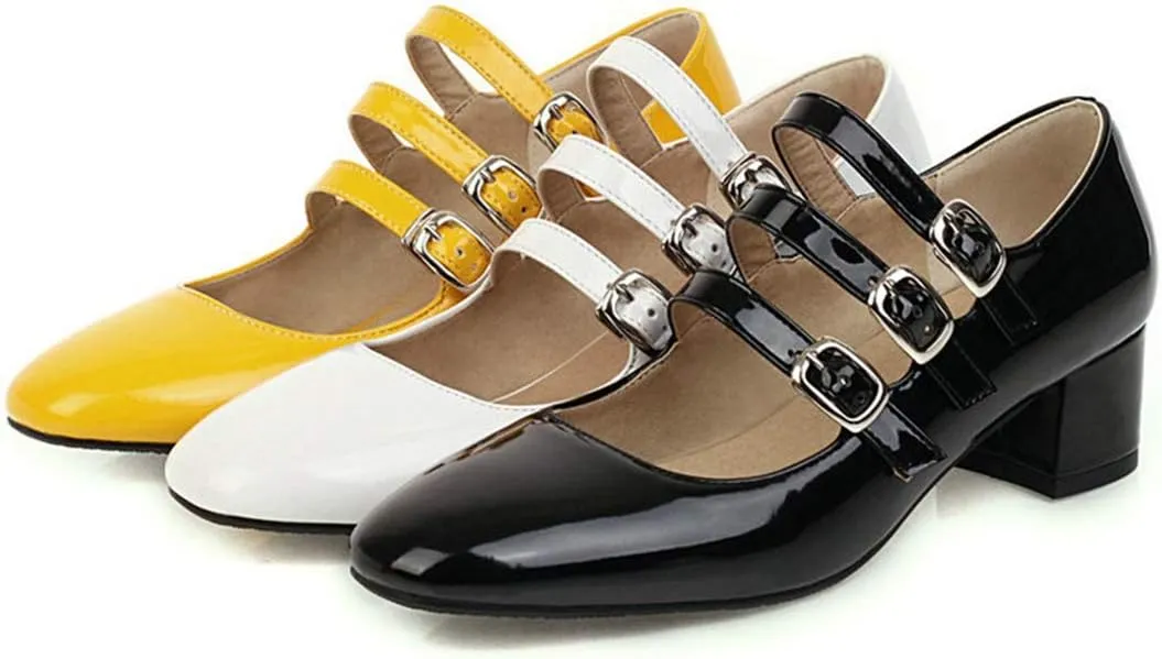 VOKLIN Women's Retro Mary Jane Pump Oxford Shoes Square Toe Buckle Strappy Block Low Heel Classic Dress Pumps