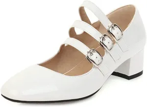 VOKLIN Women's Retro Mary Jane Pump Oxford Shoes Square Toe Buckle Strappy Block Low Heel Classic Dress Pumps