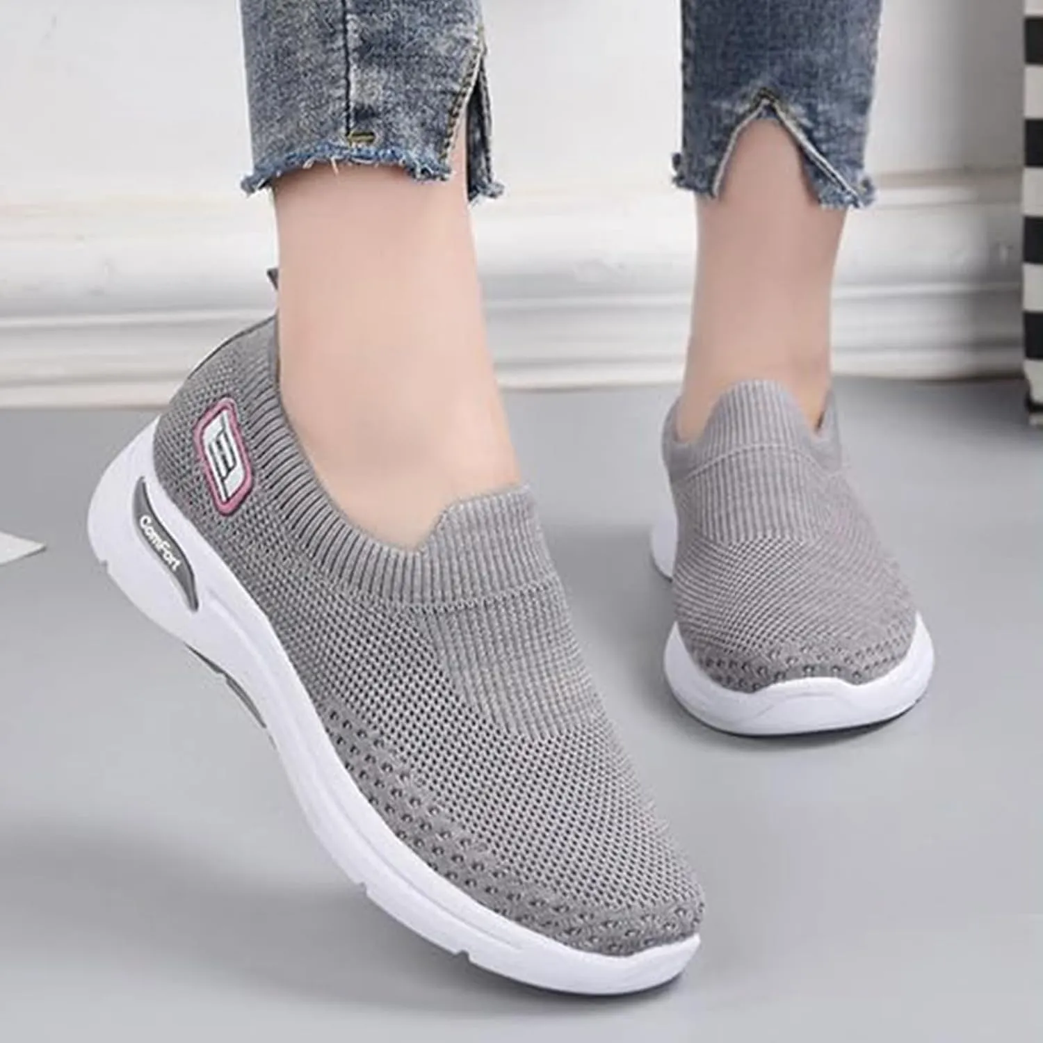 Walking Shoes for Women Knit Breathable Mesh Trainers Sneakers,Go Walk Arch Support Slip On Fashion Shoes,Lightweight Comfort Air Cushion Athletic Sneakers for Outdoor Running Jogging