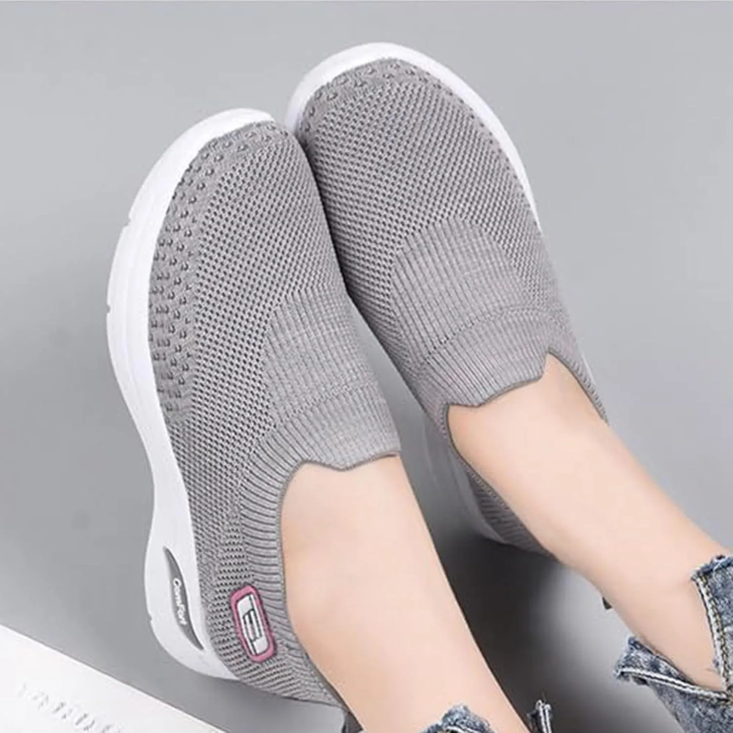 Walking Shoes for Women Knit Breathable Mesh Trainers Sneakers,Go Walk Arch Support Slip On Fashion Shoes,Lightweight Comfort Air Cushion Athletic Sneakers for Outdoor Running Jogging