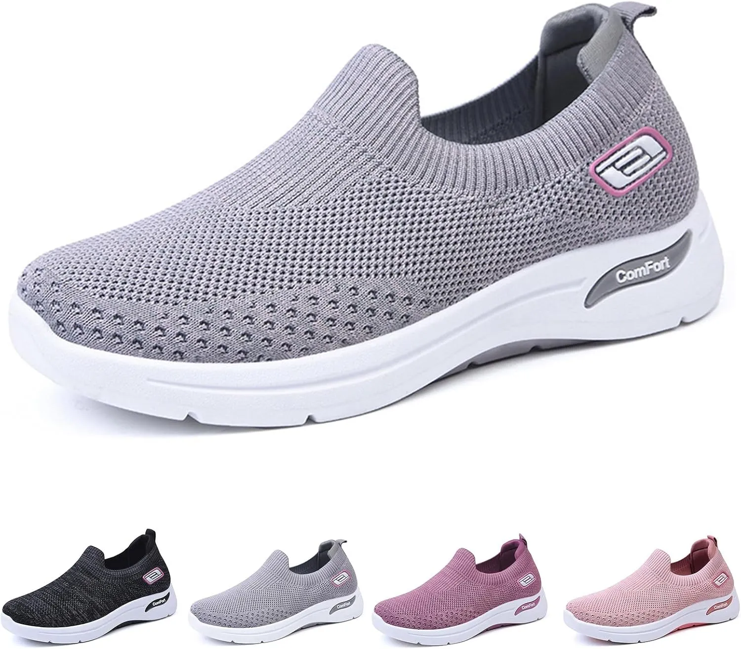 Walking Shoes for Women Knit Breathable Mesh Trainers Sneakers,Go Walk Arch Support Slip On Fashion Shoes,Lightweight Comfort Air Cushion Athletic Sneakers for Outdoor Running Jogging