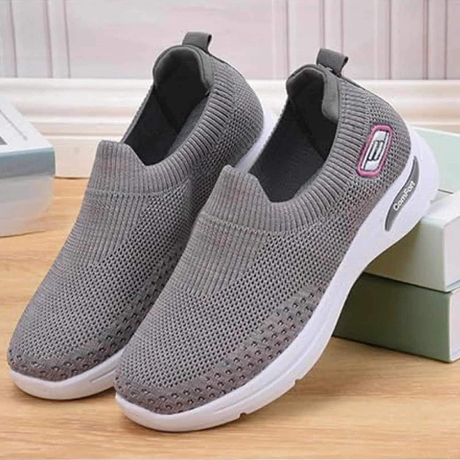 Walking Shoes for Women Knit Breathable Mesh Trainers Sneakers,Go Walk Arch Support Slip On Fashion Shoes,Lightweight Comfort Air Cushion Athletic Sneakers for Outdoor Running Jogging